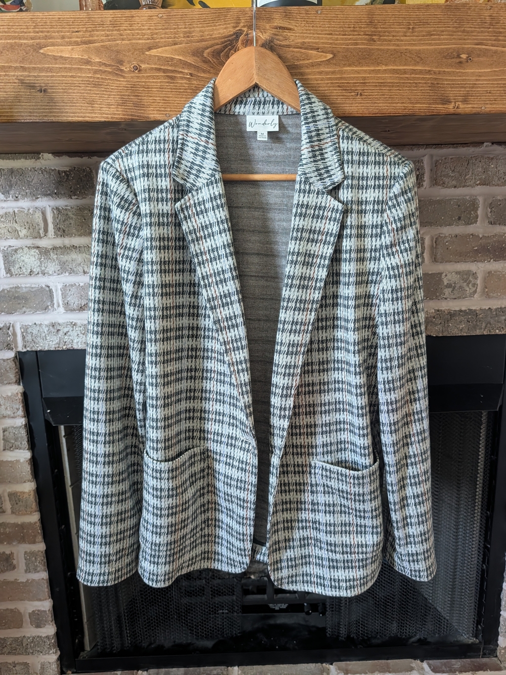 Wonderly Black & Cream Houndstooth Open-Front Blazer. NWOT.